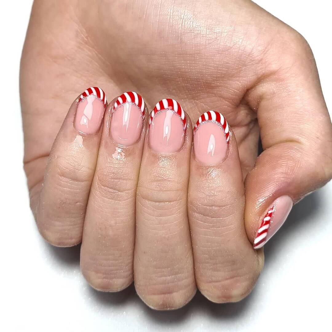 Candy Cane French Tips Nail Art Candy Cane Nail Art Designs for the Christmas Season