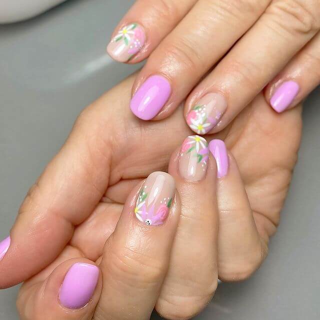 Lavender Daisy Themed Nail Art