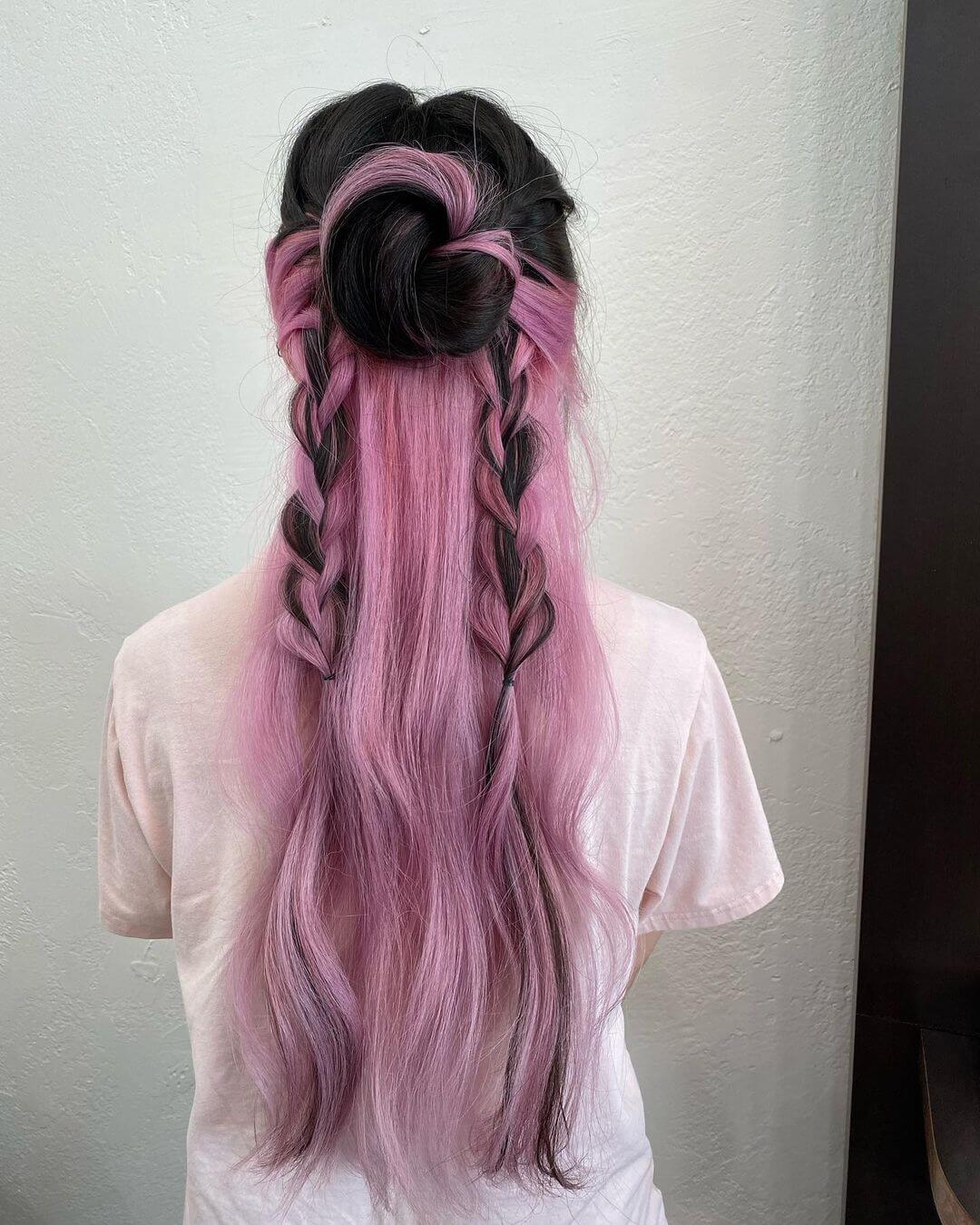Pink Dyed Hair with Unique Braided Style