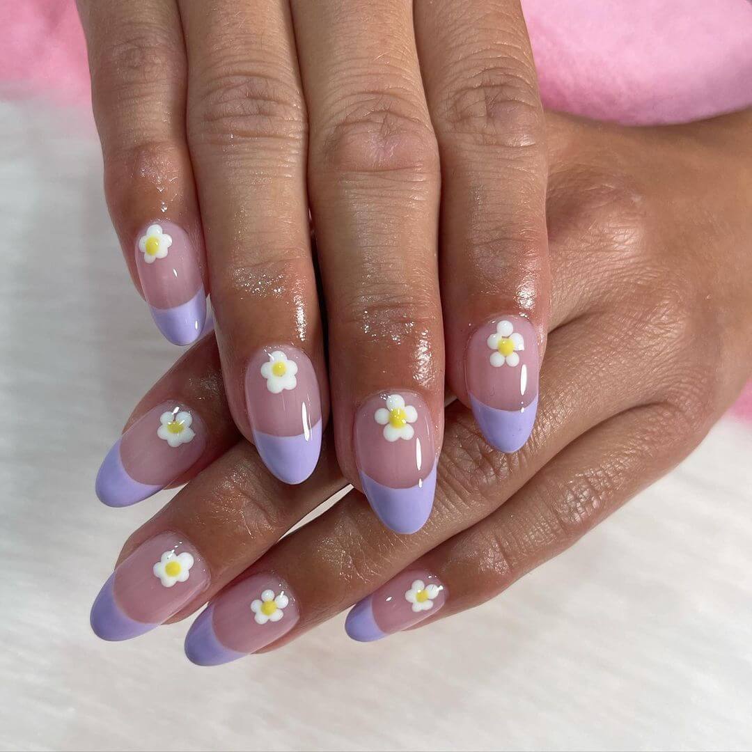 Lavender French Tips Floral Nail Art Flower Nail Art Designs 