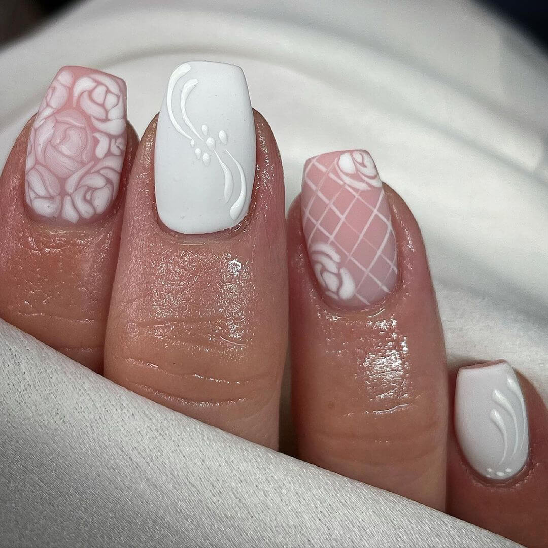 Peach and White Floral Nail Art Design