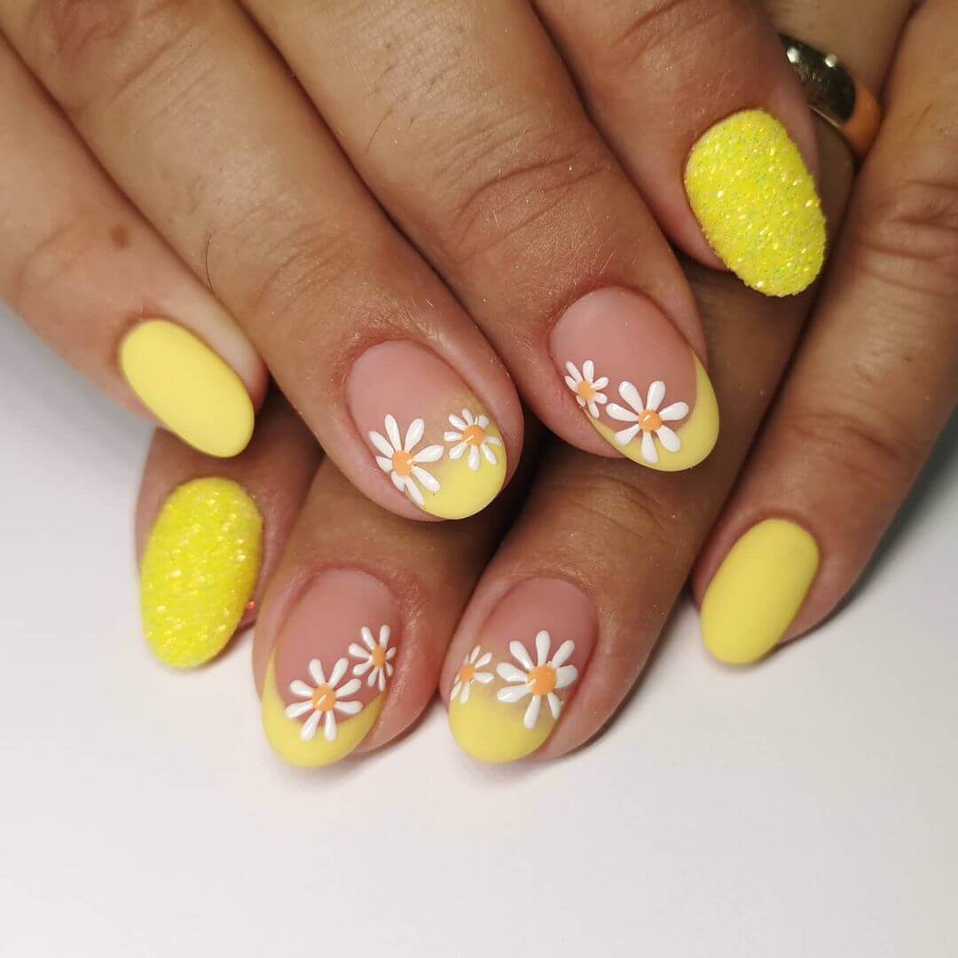 Yellow Textured Floral Nail Art Flower Nail Art Designs 