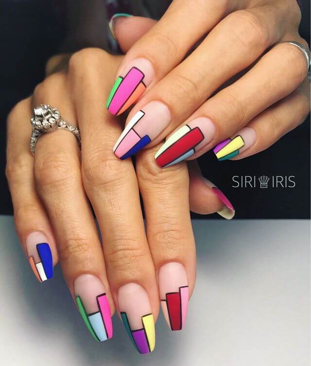 Pink and Purple Mosaic Nails with Heart