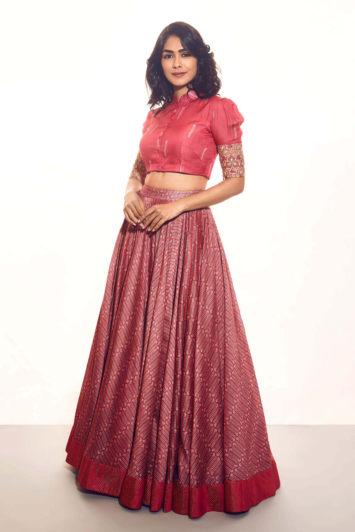 Coral Lehenga with Collared Blouse