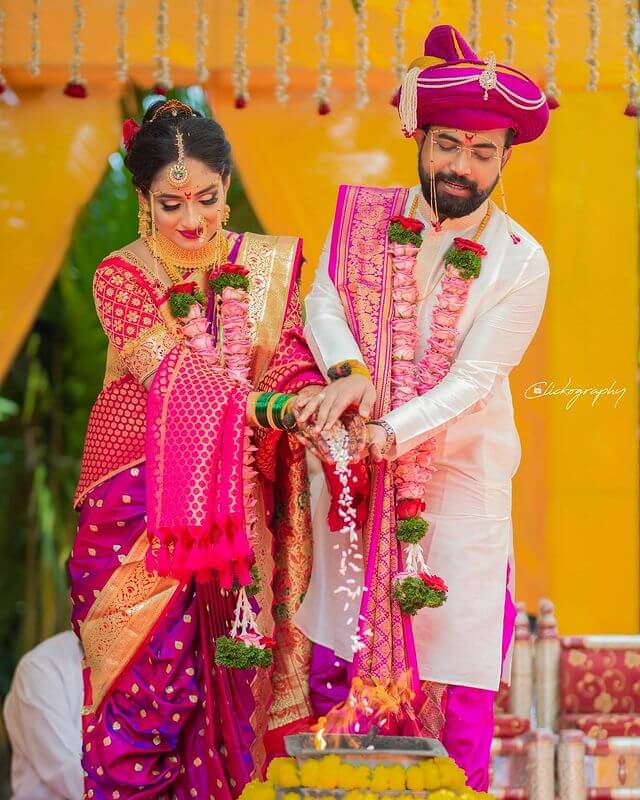 Nauvari Marathi Wedding Dress for Couple Another Purple Nauvari Wedding Dress