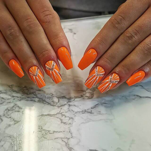  Bright Patterned Orange Nail Art