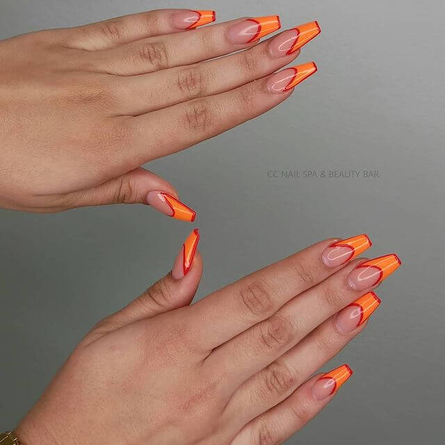 Orange French Tips with Red Borders