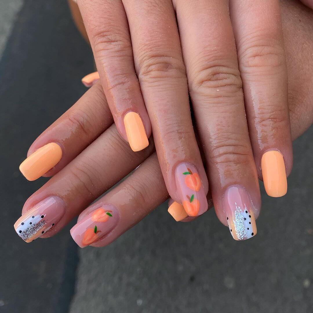 Peach Nail Art Design with Patterns