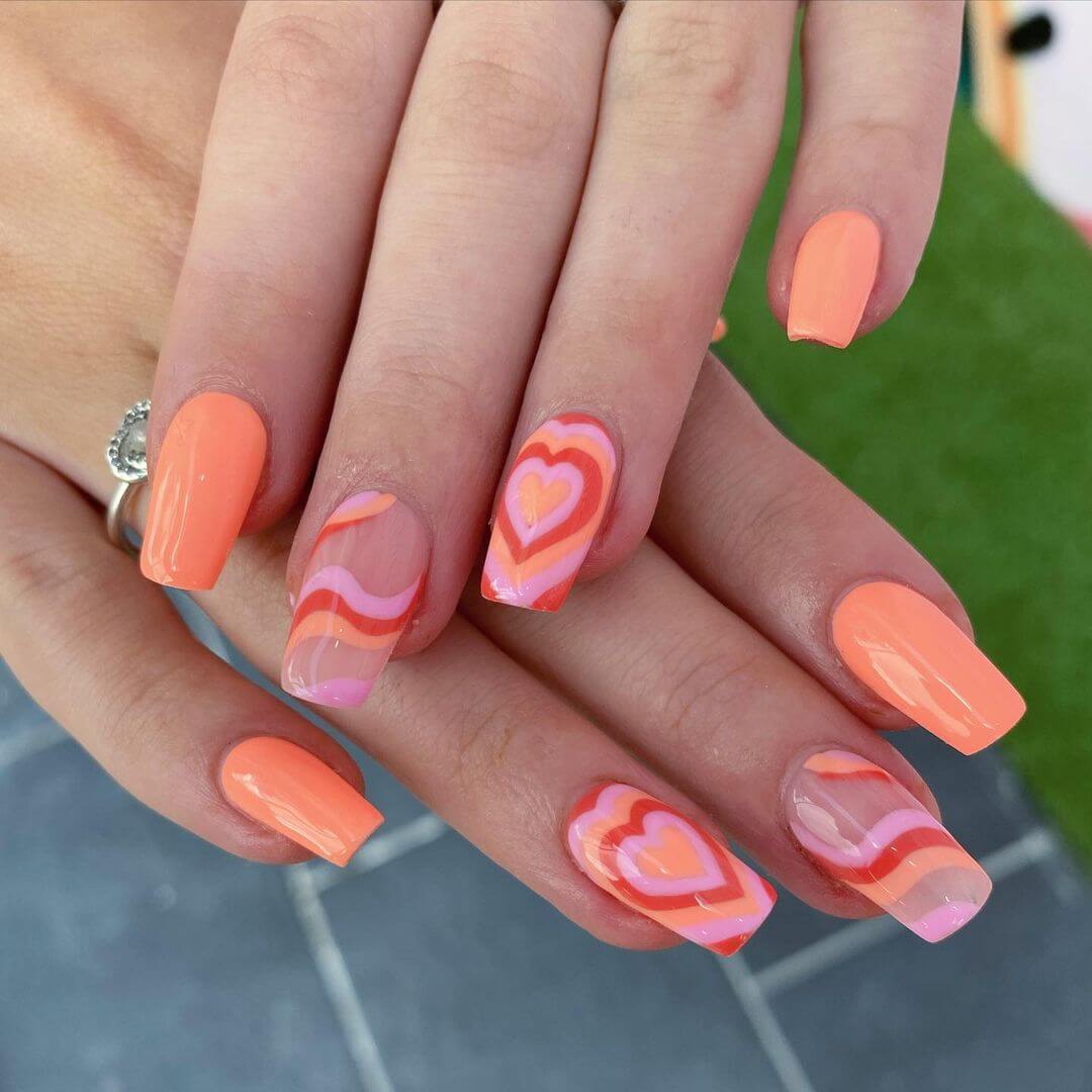 Peach Nail Art Design with Hearts