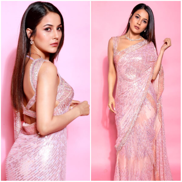 Straight Up Jatti Song Actor Shehnaaz Gill Dresses, Dressing Style & Fashion Glamorous In Sequin Saree