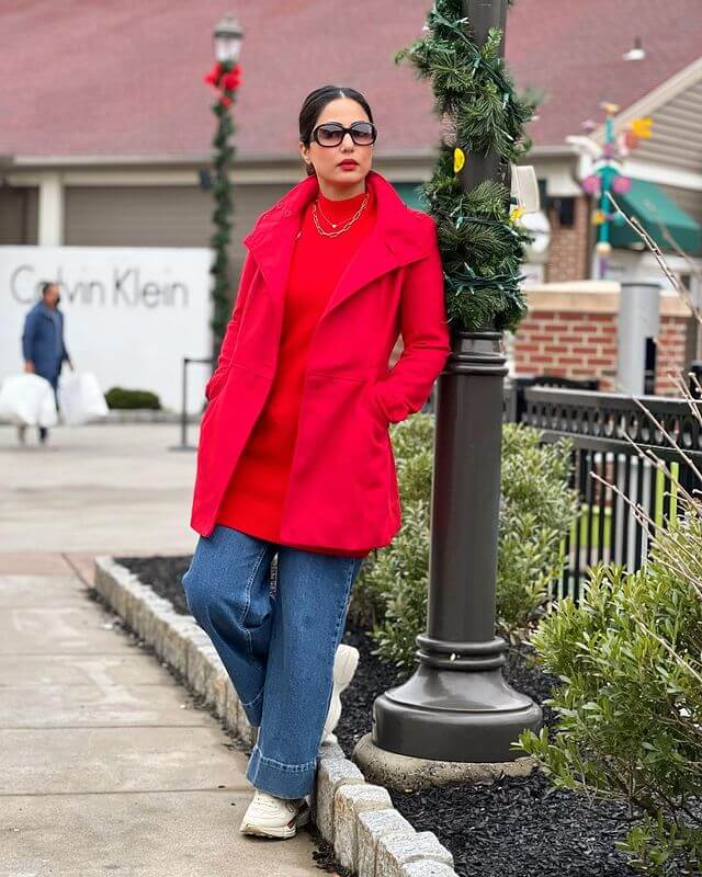 Hina Khan - winter fashion inspo Red is always the Right Answer