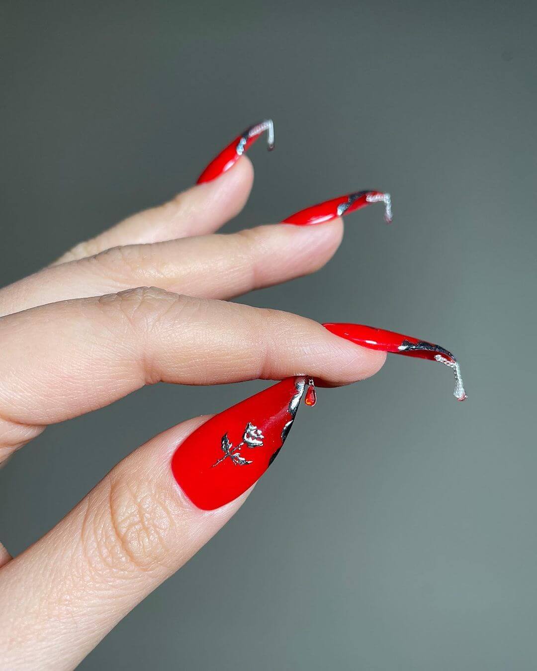 Rose Nail Art Designs Dripping Red Roses
