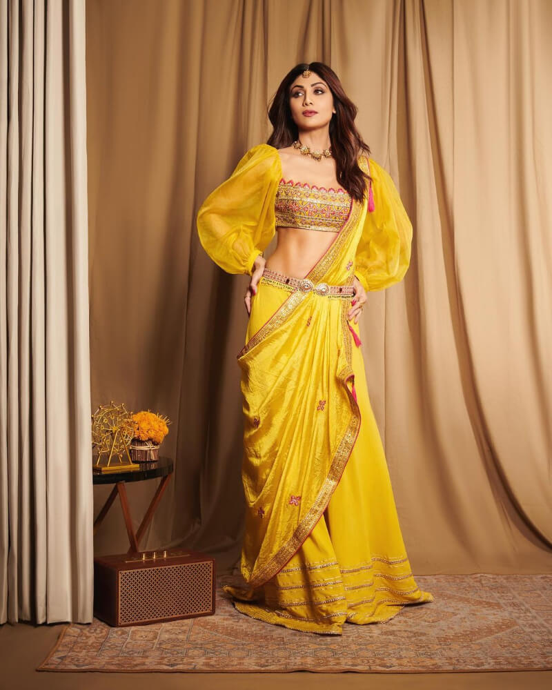 Bollywood inspired fashion outfits for the festivals Bright Yellow Dress And Kajal: A Lethal Combo