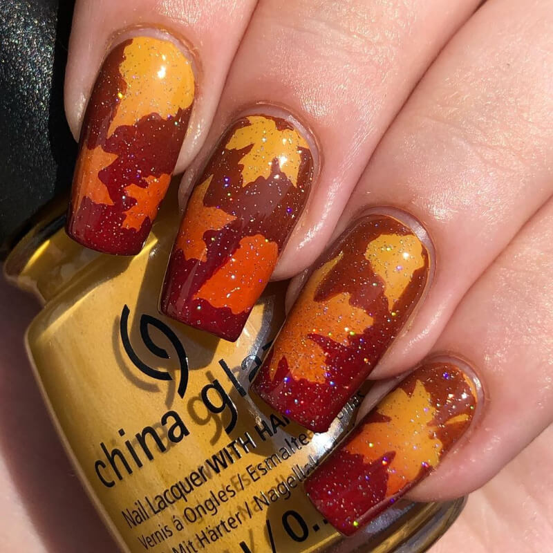 Classic Orange and Yellow Autumn Nails