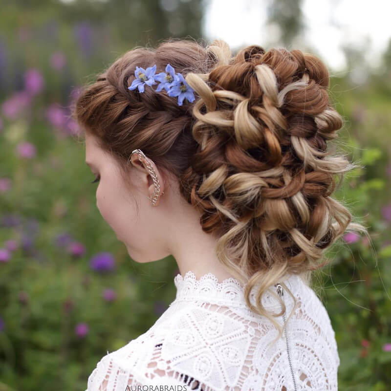 Messy Bun Hairstyles for Medium and Long Hair Intricately Wrapped Bun with French Braids