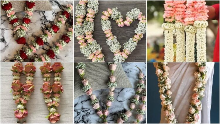 Peach Colour Flower Wedding Jaimala Designs