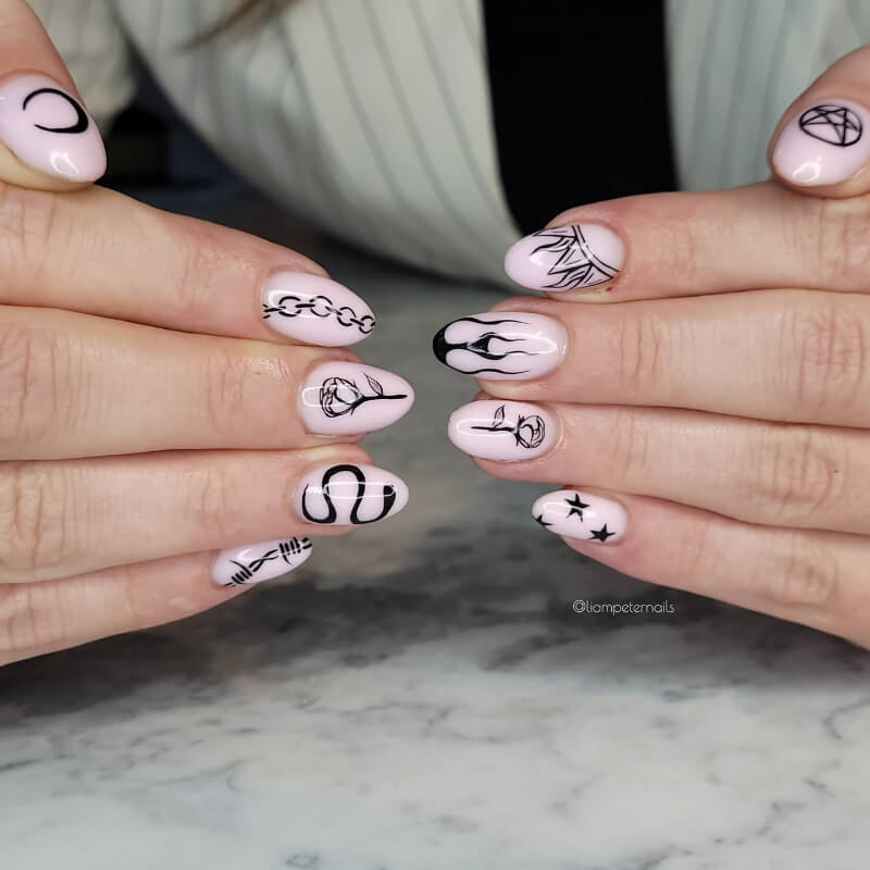 Tattoo Designs Nail Art 1 Baby pink with black tattoos!