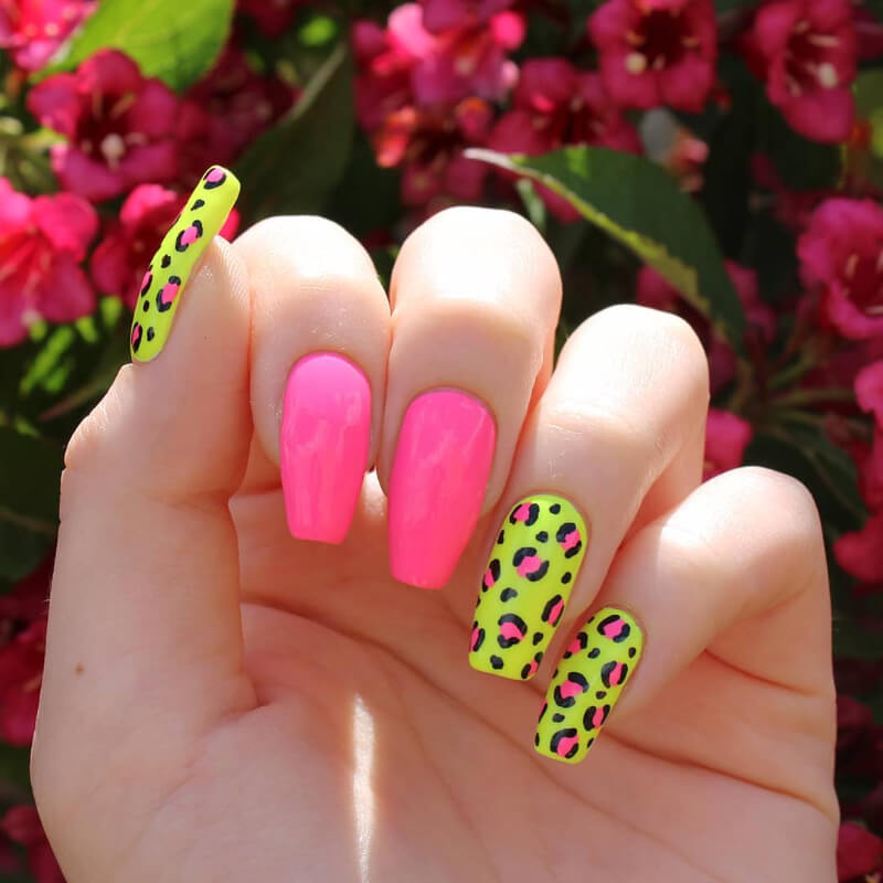 Bright Neon Leopard Print Nail Art Design