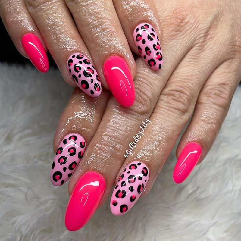 Bright Pink Leopard Print Nail Art Design