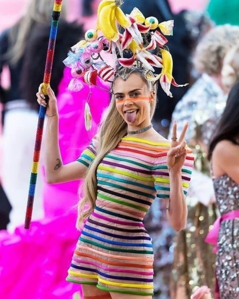  Cara Delevingne's Bold Outfits Cara Delevingne's Colourful Met Gala Look