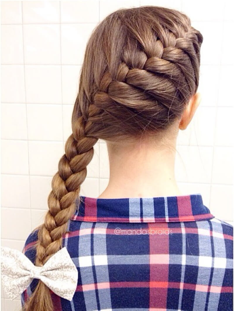 School Day Hairstyles For Long Hair Diagonal French Plait