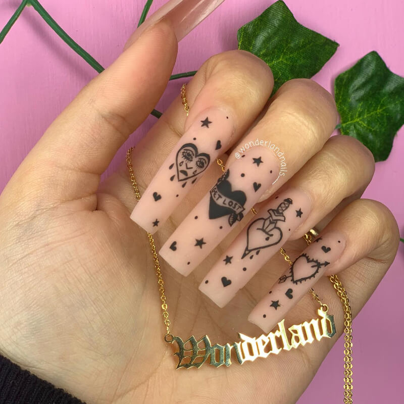 Tattoo Designs Nail Art 1 Heart tattoos with nude nail colour