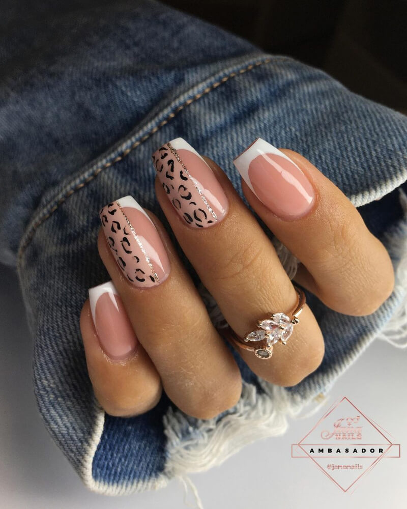Minimalistic French Tips with Leopard Prints