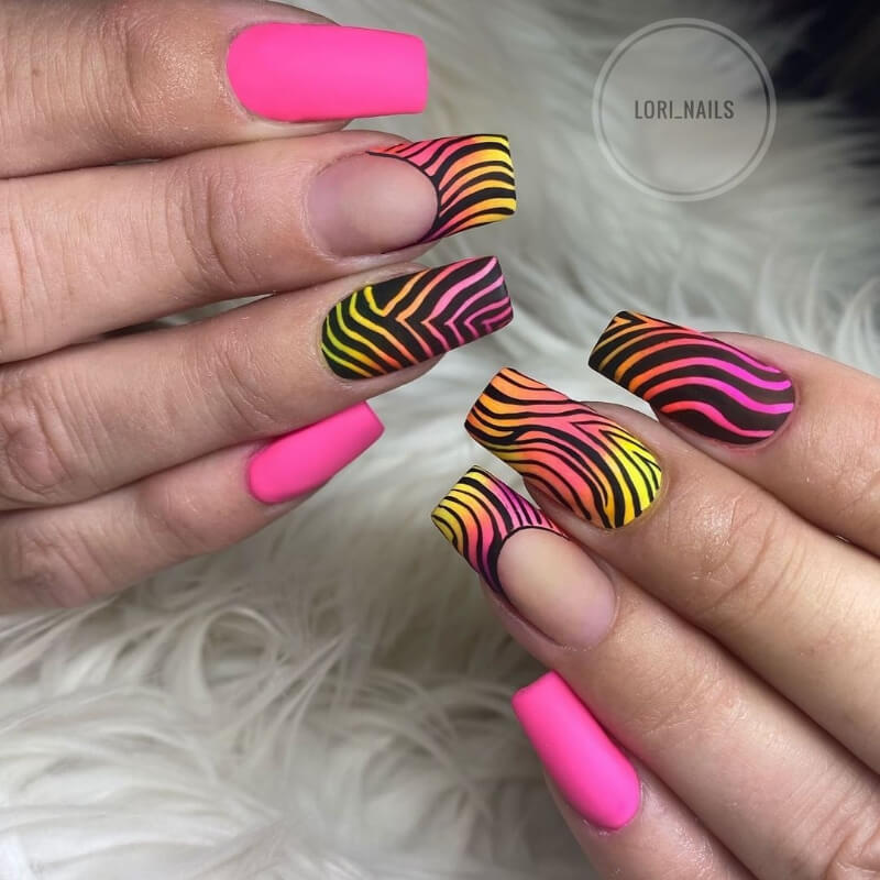Neon Nail Art Designs for All Occasions Neon Nail Art Design with Zebra Prints