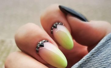 Neon Nail Art Design with Studded Stones