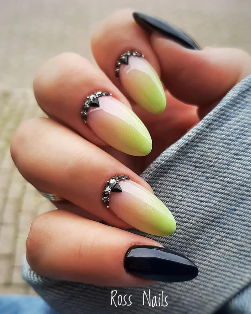 Neon Nail Art Design with Studded Stones