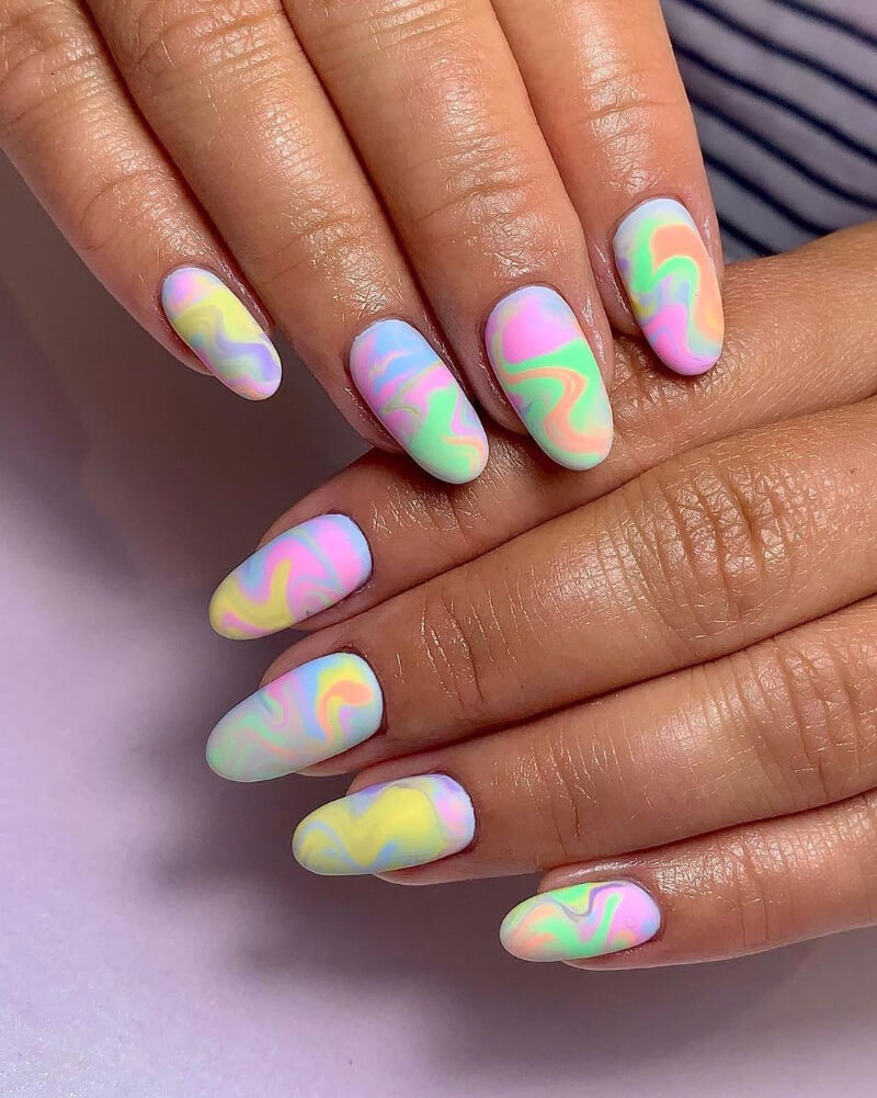 Neon Swirly Rainbow Nails