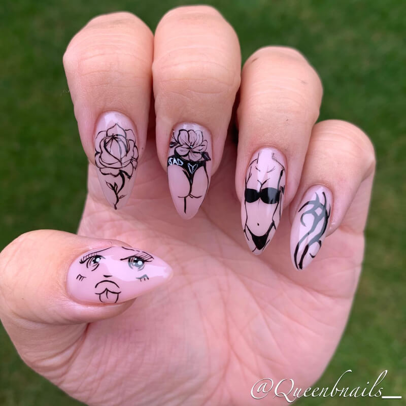 Tattoo Designs Nail Art 1 Nude pink with sexy tattoos