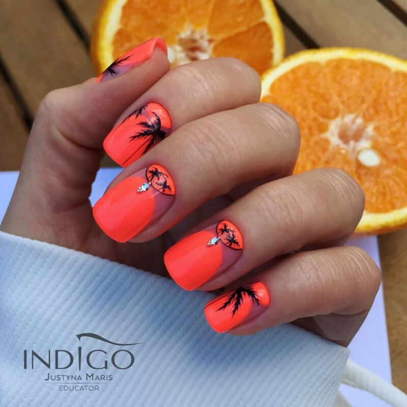 Orange Neon Nail Art Design