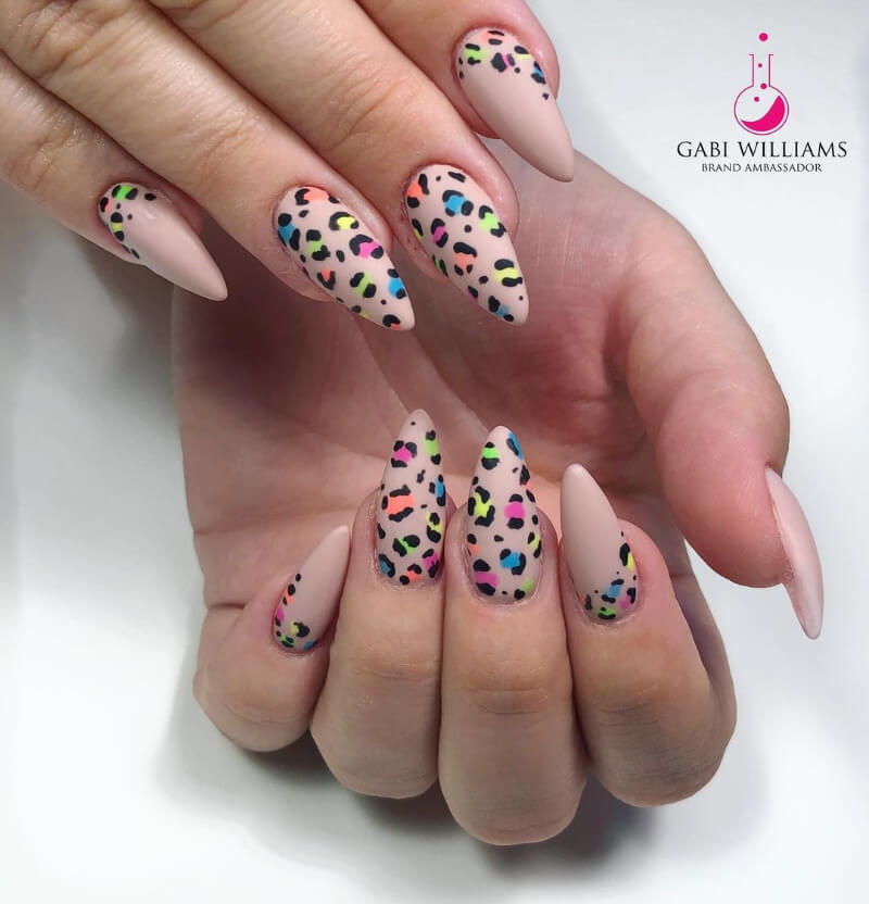 Pastel Peach Leopard Print Nail Art Design