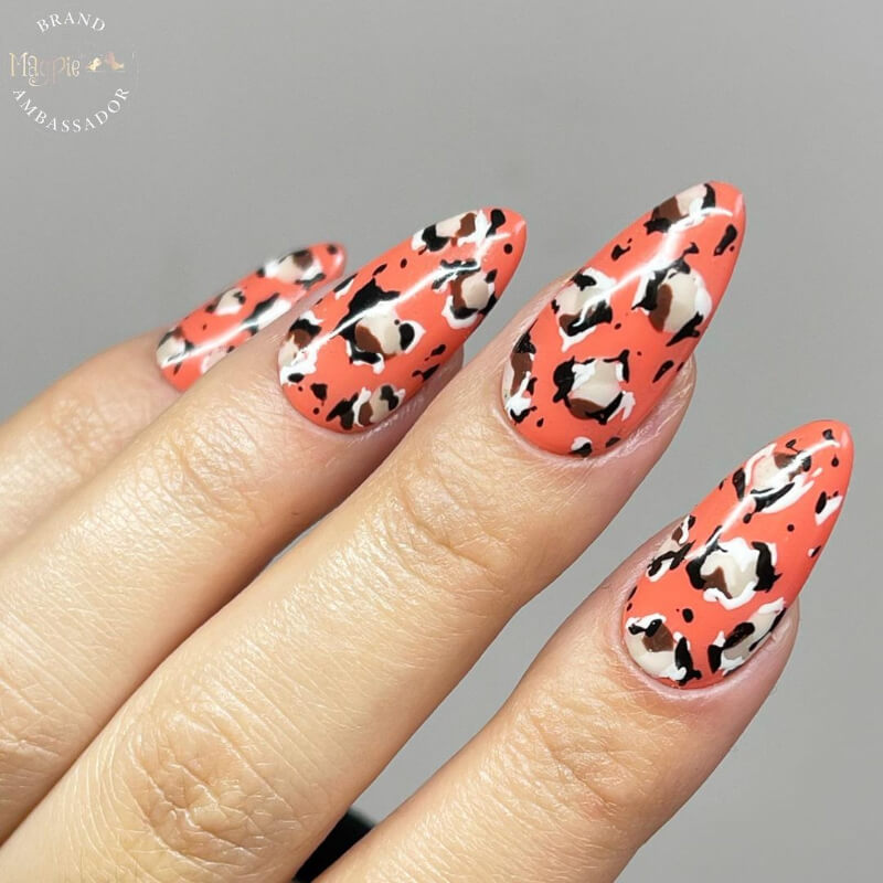 Peach Leopard Print Nail Art Design