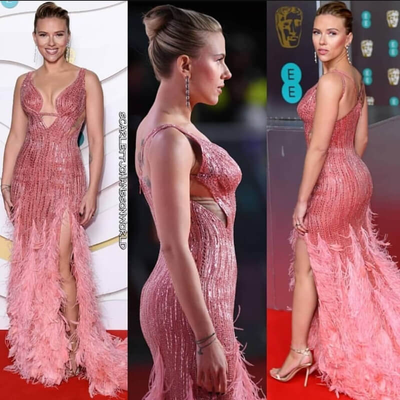 Scarlett Johansson's Red Carpet Outfits Scarlett Johansson's Pink Feathered Dress