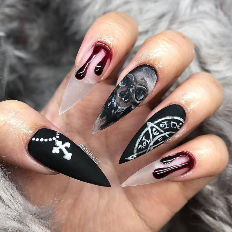 Scary Skull Nail Art with Blood Drops