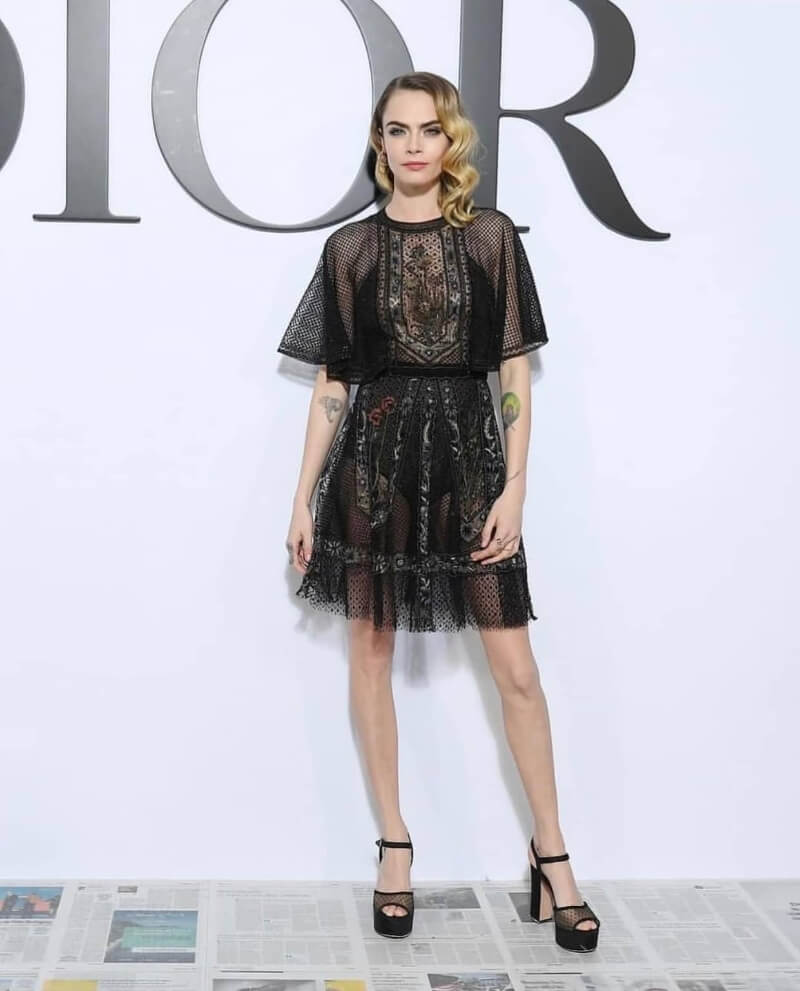  Cara Delevingne's Bold Outfits Sheer Lace Dress by Dior