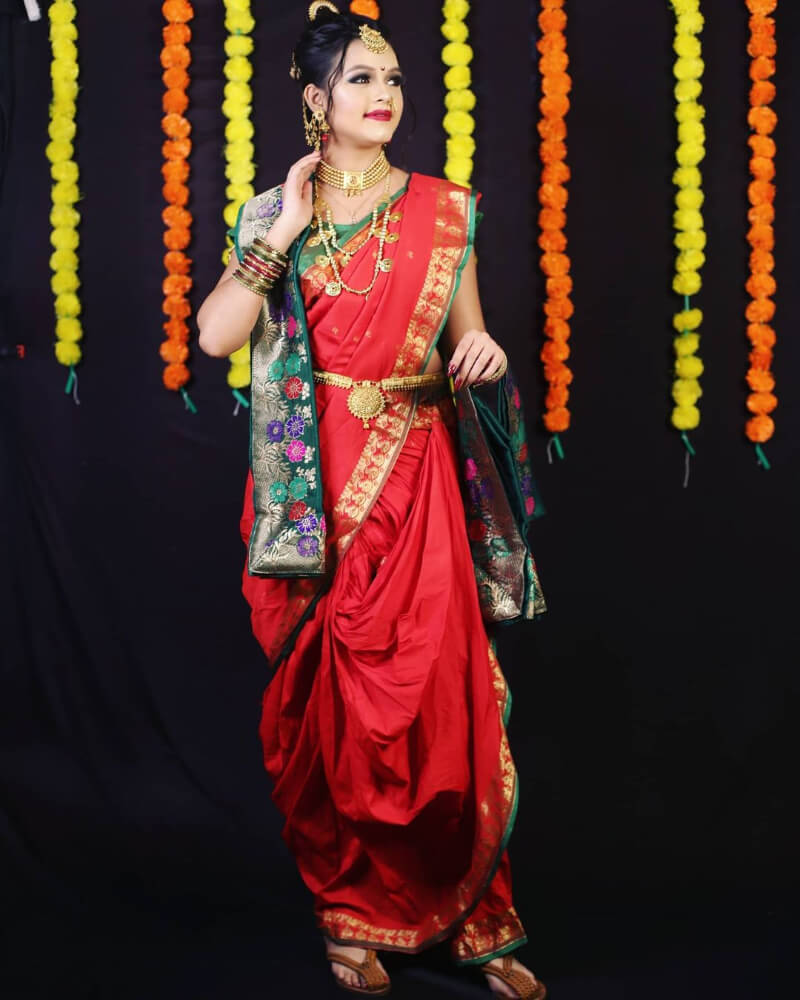 Marathi Bridal Nauvari Saree Designs Traditional Red Bridal Look