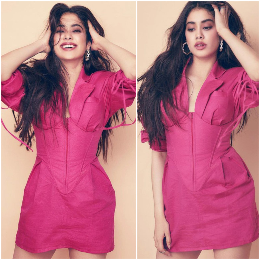Janhvi Kapoor Promotes Roohi In A Hot Pink Corset-Style Blazer Dress