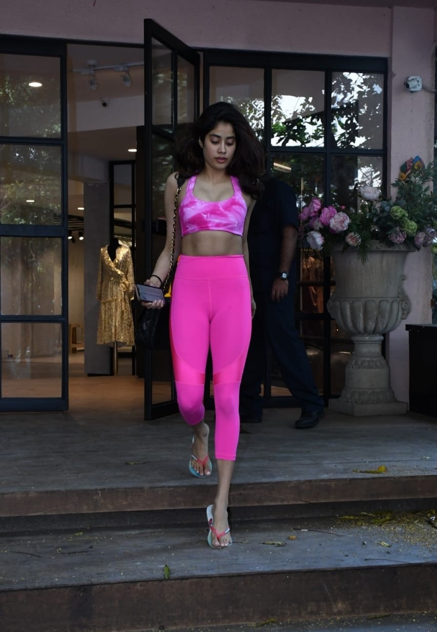 Janhvi Kapoor in pink tie dye gym outfit