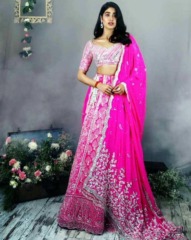 Janhvi Kapoor in pink Manish Malhotra lehenga