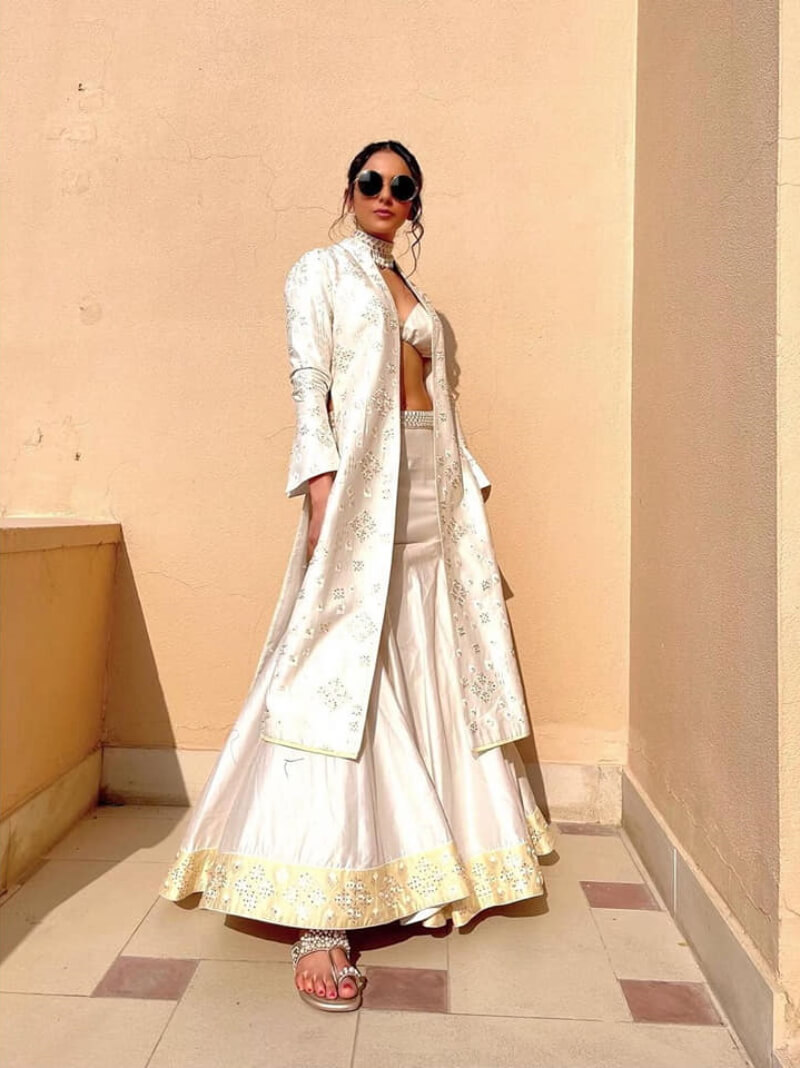Rakul Preet Singh Embellished Lehengas Designs Rakul Preet in white outlet bralet-skirt-jacket