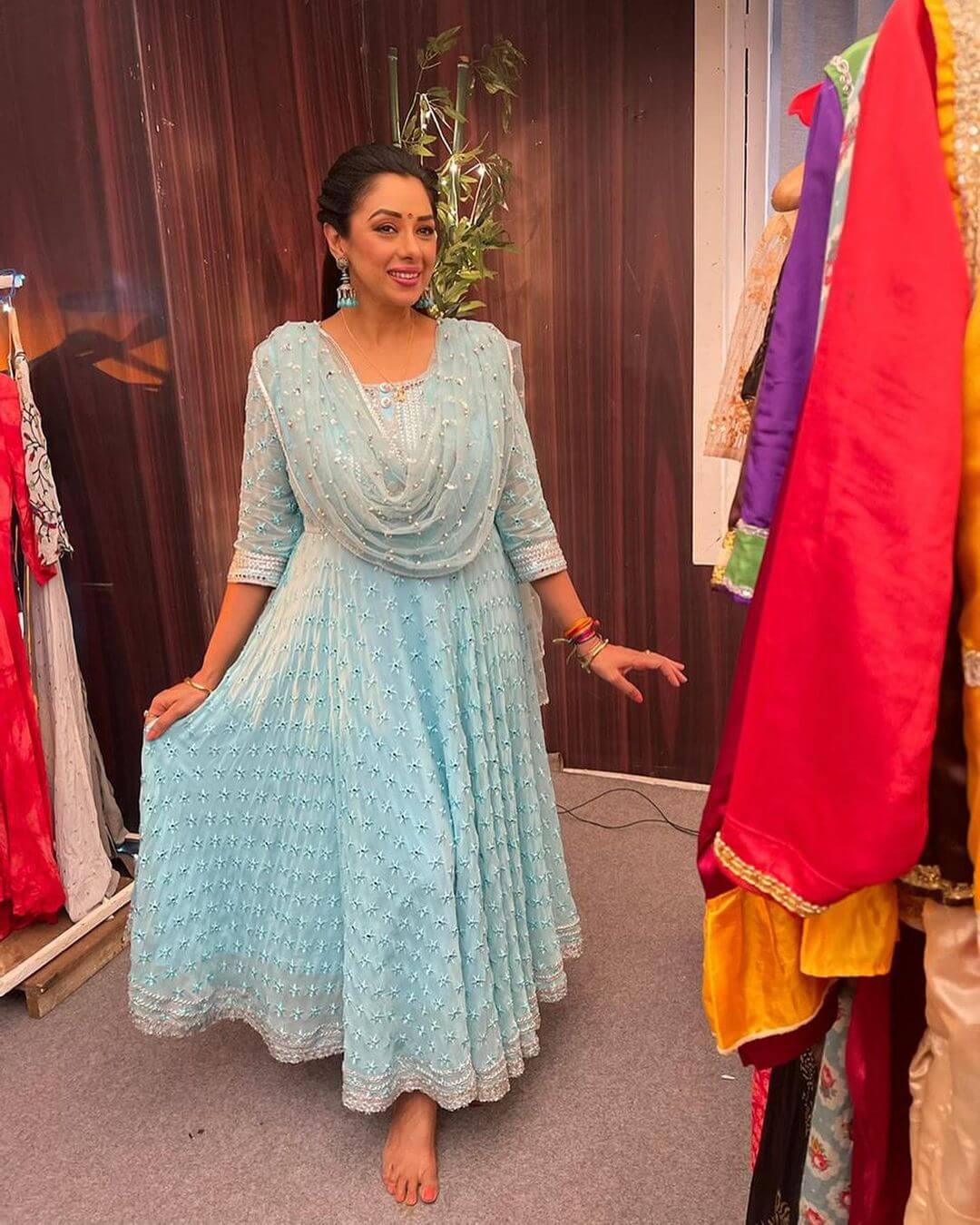 Actress Rupali Ganguly In Pastel Blue Ethnic Wear Perfect For Festive Season