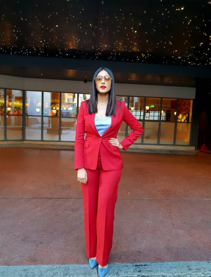 Mrunal Thakur in a hot red pantsuit