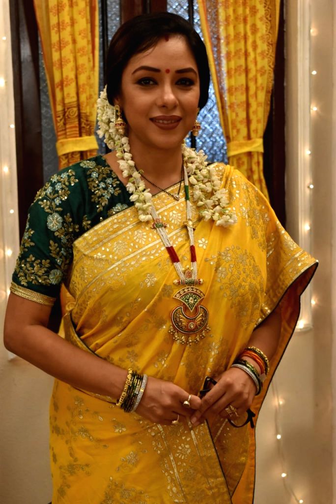 Rupali Ganguly Is Looking Gorgeous In Yellow Saree With Green Embellished Blouse