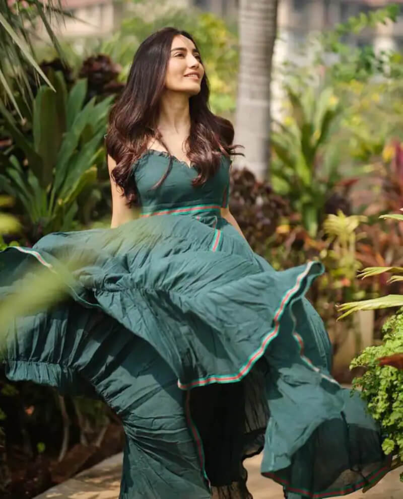 Actress Surbhi Jyoti in Green Ruffle Anarkali set