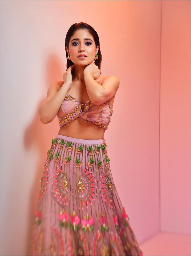 Amazon Prime Original's Mirzapur 2. Actress Shweta in pink floral heavily embellished lehenga set