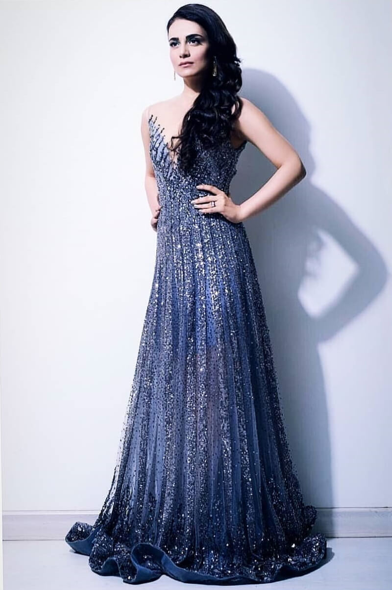 Bollywood actress Radhika in long shimmer evening gown