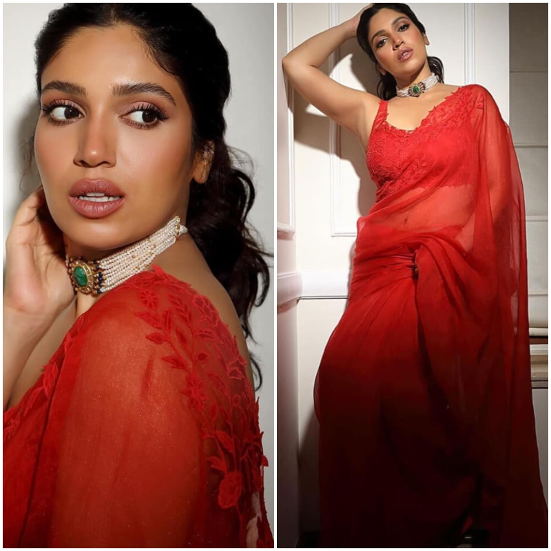 Dum Laga Ke Haisha Fame Actress Bhumi Pednekar In Monochrome Red Organza Saree